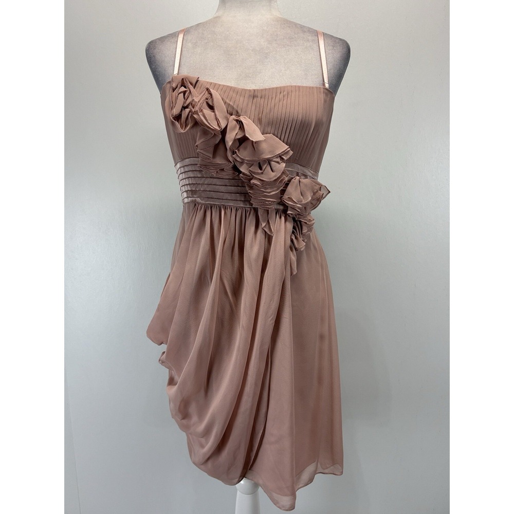 NEW! BCBG Maxazria Emily Rosette Dress Sz 10 Blush Pink Silk Chiffon Party